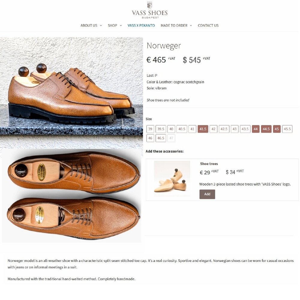 $579 Handmade VASS Shoes Norweger (EU40) - US 7 M - Cognac w/ Lasted Vass Trees - Picture 3 of 16